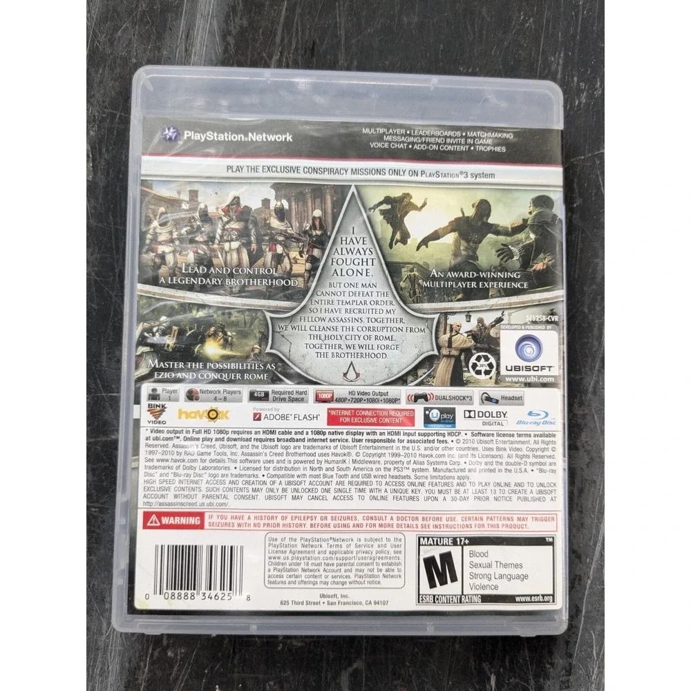 Assassin's Creed: Brotherhood (Sony PlayStation 3, 2010) - CIB Tested & Working